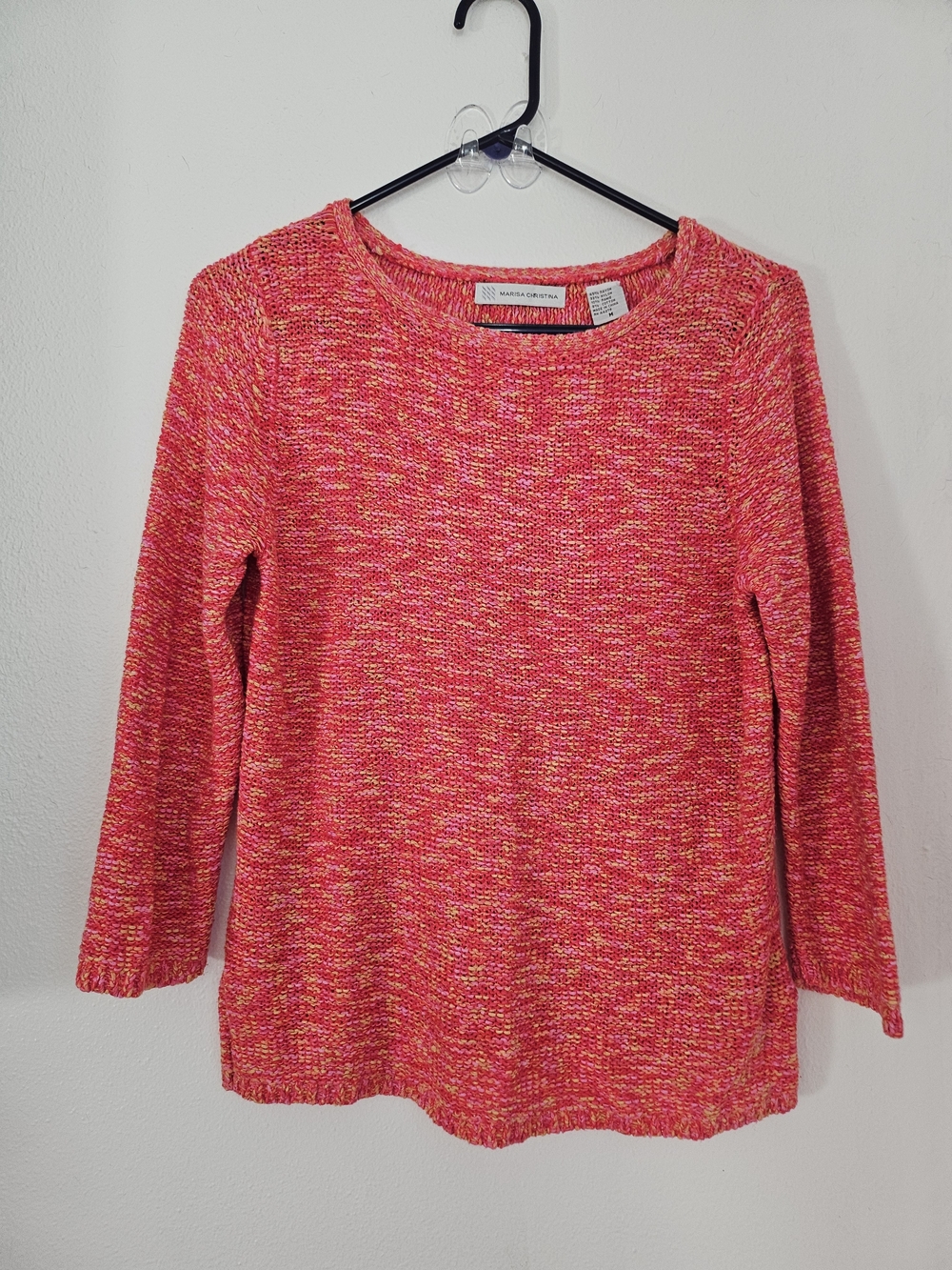Women’s Marled Pink And Coral Crewneck Sweater. Cozy Soft Contemporay Vibrant